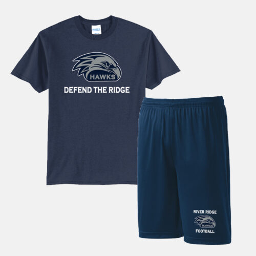 River Ridge High School Football Player Pack, Shirt and Shorts | View: Front | Color: Navy
