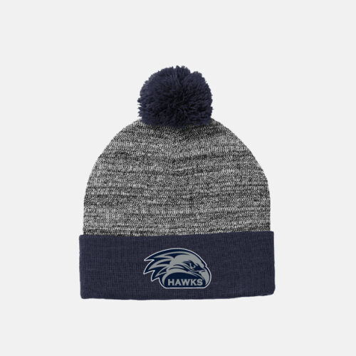 River Ridge High School Football Pom Beanie | View: Front | Color: Navy/Heather Gray