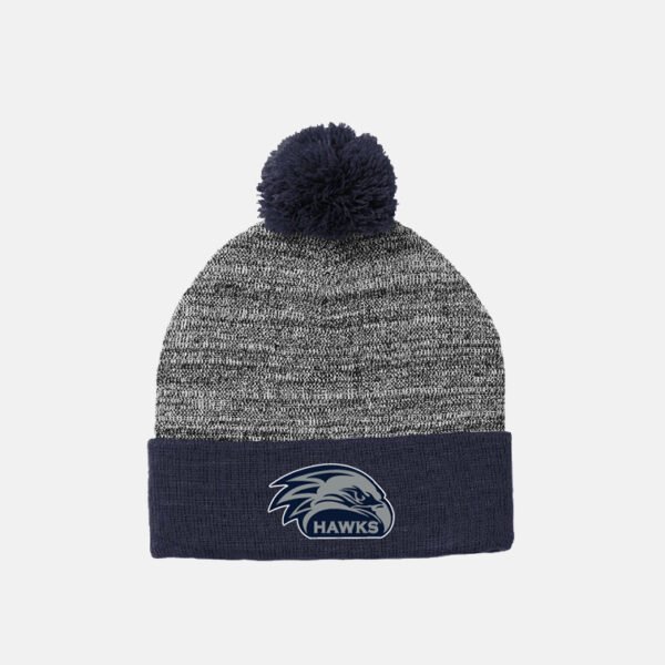River Ridge High School Football Pom Beanie | View: Front | Color: Navy/Heather Gray