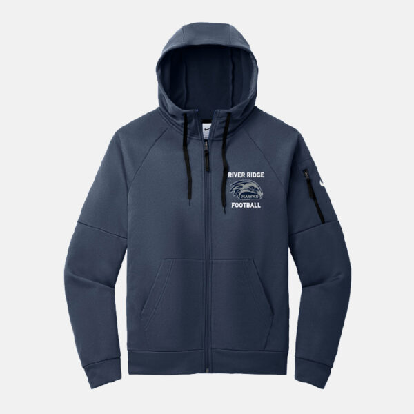 River Ridge High School Football Nike Full Zip Hoodie | View: Front | Color: Navy