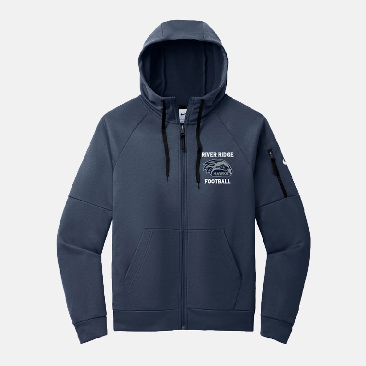 River Ridge High School Football Nike Full Zip Hoodie | View: Front | Color: Navy