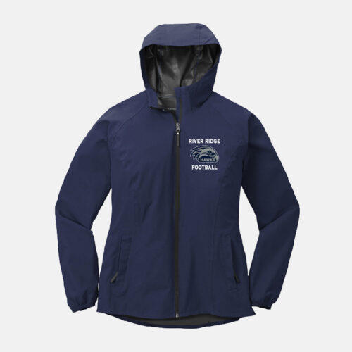 River Ridge High School Football Women's Full Zip Rain Jacket | View: Front | Color: Navy