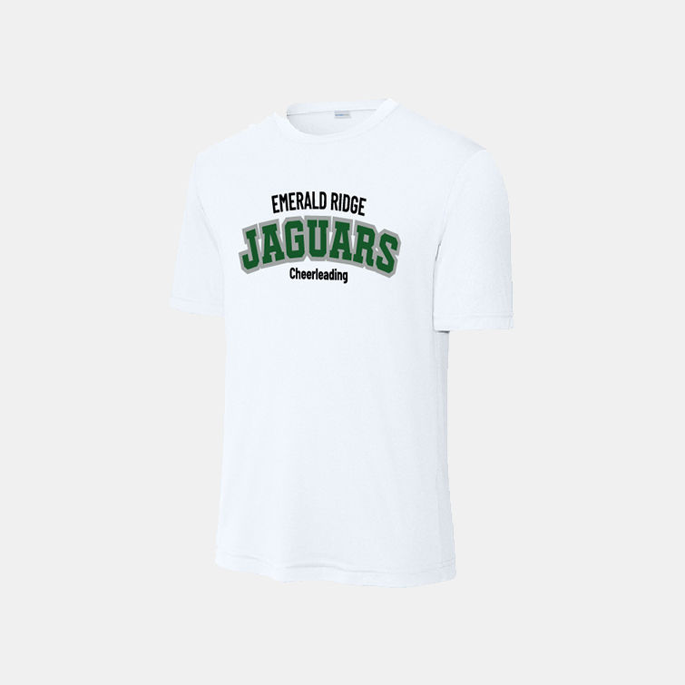 Emerald Ridge High School Cheer Dri-Fit Shirt | View: Front | Color: White