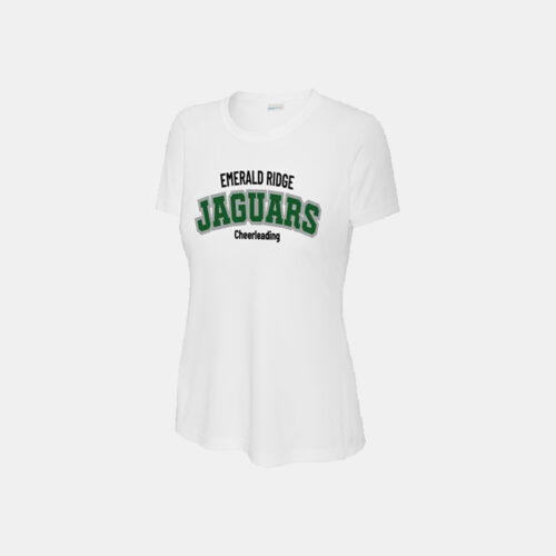 Emerald Ridge High School Cheer Women's Dri-Fit Shirt | View: Front | Color: White