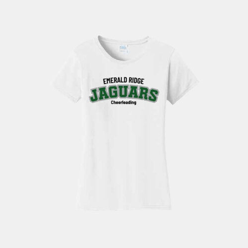 Emerald Ridge High School Cheer Women's Shirt | View: Front | Color: White
