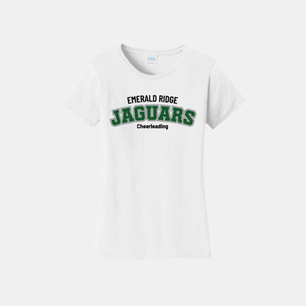 Emerald Ridge High School Cheer Women's Shirt | View: Front | Color: White