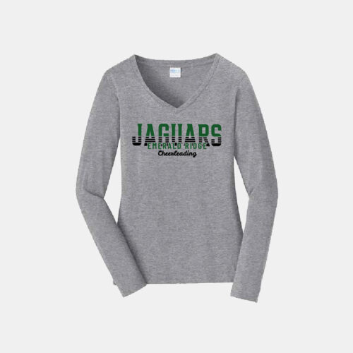 Emerald Ridge High School Cheer Women's Long Sleeve V-Neck Shirt | View: Front | Color: Heather Gray