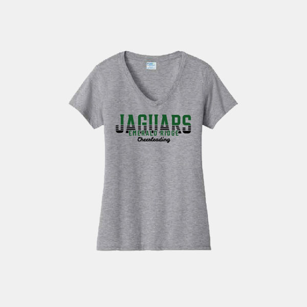 Emerald Ridge High School Cheer Women's V-Neck Shirt | View: Front | Color: Heather Gray