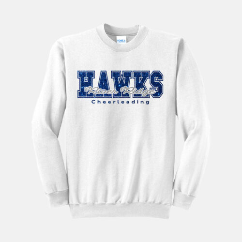TCYFL Hawks Cheer Block Script Crewneck Sweatshirt | View: Front | Color: White
