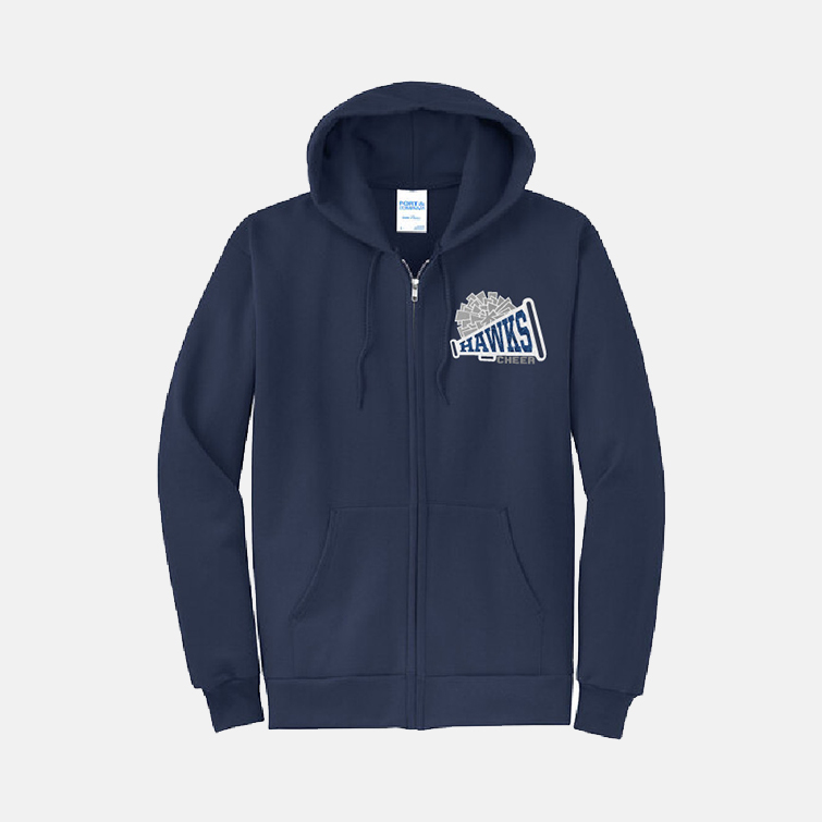 TCYFL Hawks Cheer Pom Full Zip Hoodie | View: Front | Color: Navy