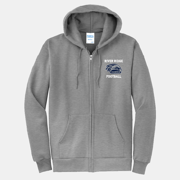 River Ridge High School Football Full Zip Hoodie | View: Front | Color: Heather Gray