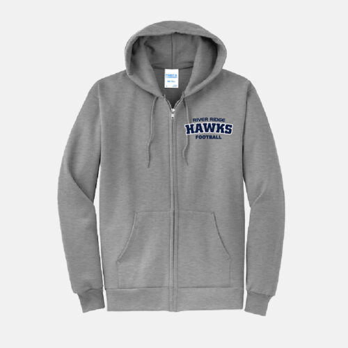 TCYFL Hawks Football Bold Full Zip Hoodie | View: Front | Color: Heather Gray