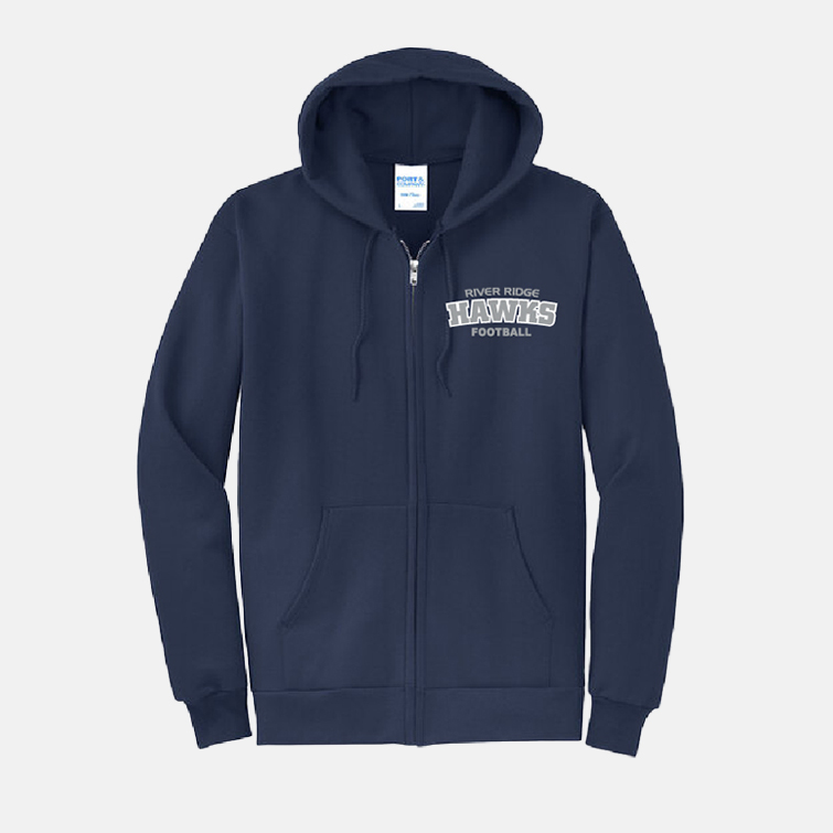 TCYFL Hawks Football Bold Full Zip Hoodie | View: Front | Color: Navy
