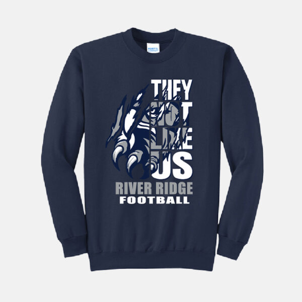 TCYFL Hawks Football Not Like Us Crewneck Sweatshirt | View: Front | Color: Navy