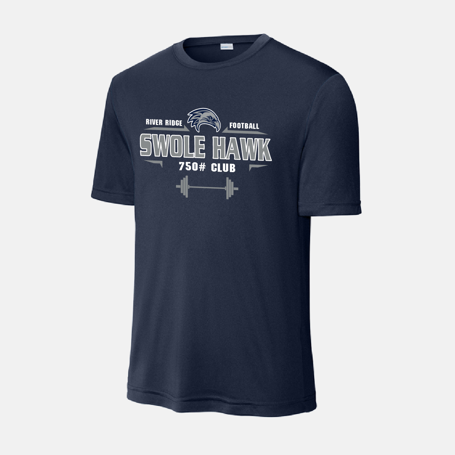 River Ridge High School Football Swole Hawk Shirt - 750# Club | View: Front | Color: Navy