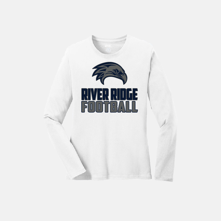 River Ridge High School Football Women's Long Sleeve Shirt | View: Front | Color: White