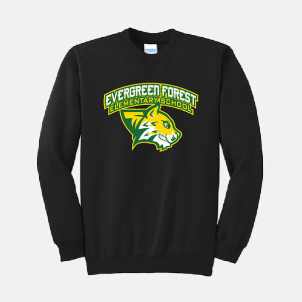 Evergreen Forest Elementary Crewneck Sweatshirt | View: Front | Color: Black