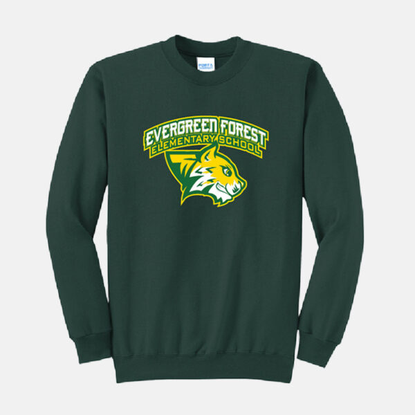 Evergreen Forest Elementary Crewneck Sweatshirt | View: Front | Color: Forest Green