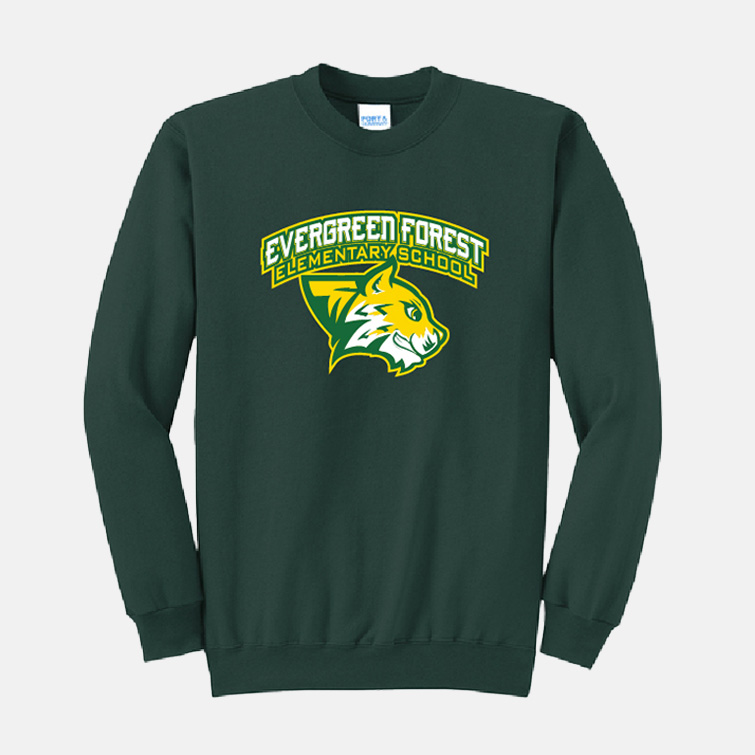 Evergreen Forest Elementary Crewneck Sweatshirt | View: Front | Color: Forest Green