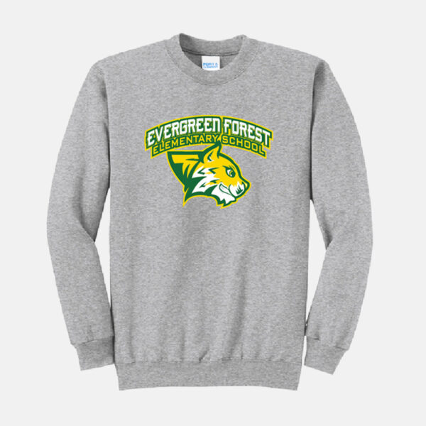 Evergreen Forest Elementary Crewneck Sweatshirt | View: Front | Color: Heather Gray