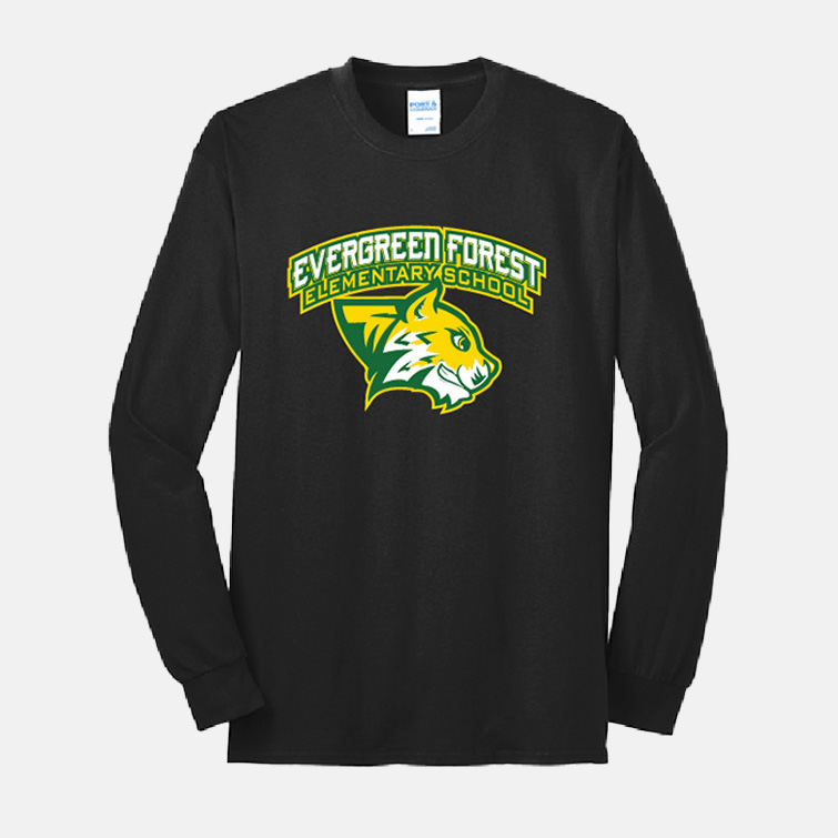 Evergreen Forest Elementary Long Sleeve Shirt | View: Front | Color: Black