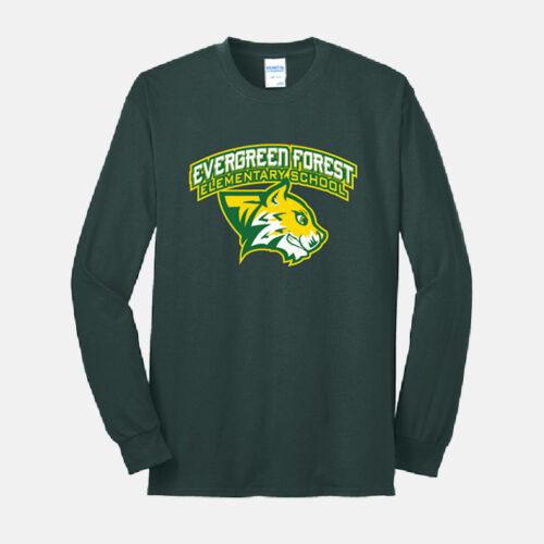 Evergreen Forest Elementary Long Sleeve Shirt | View: Front | Color: Forest Green