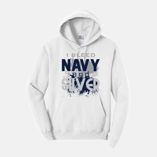 River Ridge I Bleed Navy and Silver Hoodie | View: Front | Color: White