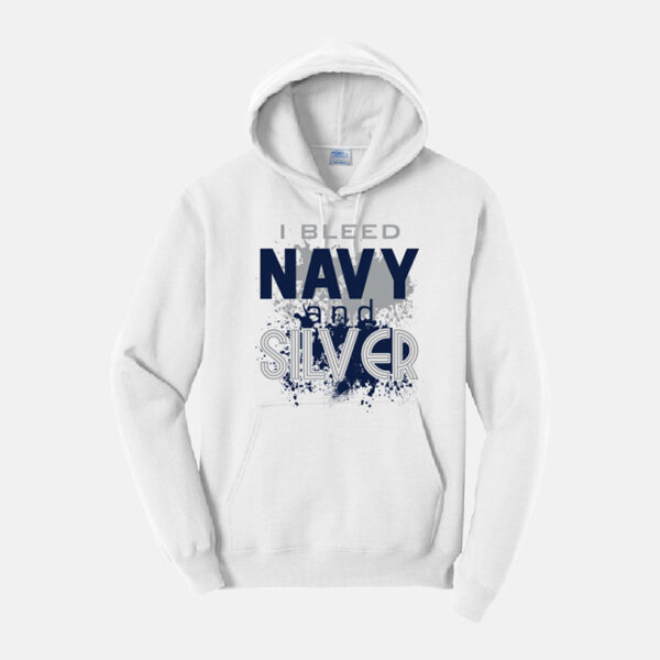 River Ridge I Bleed Navy and Silver Hoodie | View: Front | Color: White