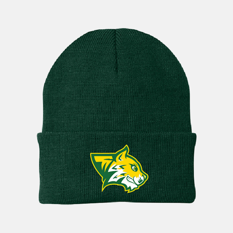 Evergreen Forest Elementary Brim Beanie | View: Front | Color: Forest Green