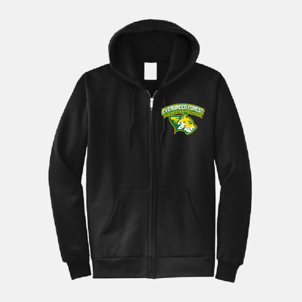 Evergreen Forest Elementary Full Zip Hoodie | View: Front | Color: Black