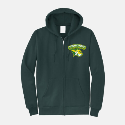 Evergreen Forest Elementary Full Zip Hoodie | View: Front | Color: Forest Green