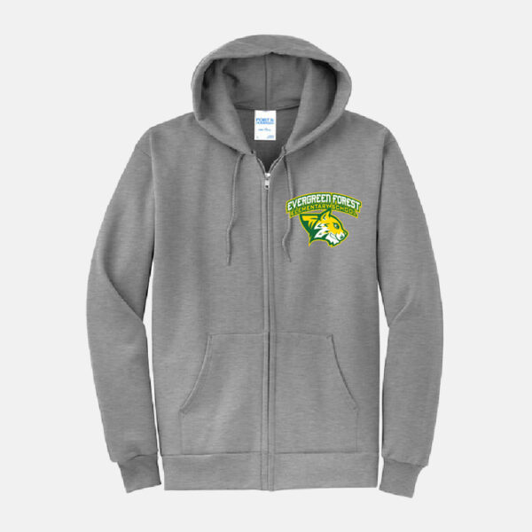 Evergreen Forest Elementary Full Zip Hoodie | View: Front | Color: Heather Gray