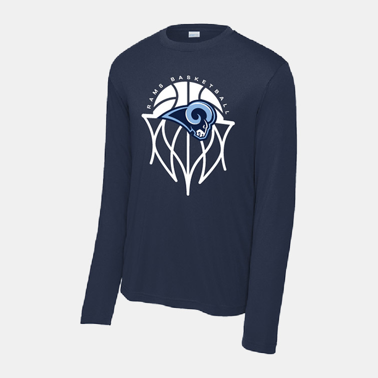 Rams Basketball Dri-Fit Long Sleeve Shirt | View: Front | Color: Navy