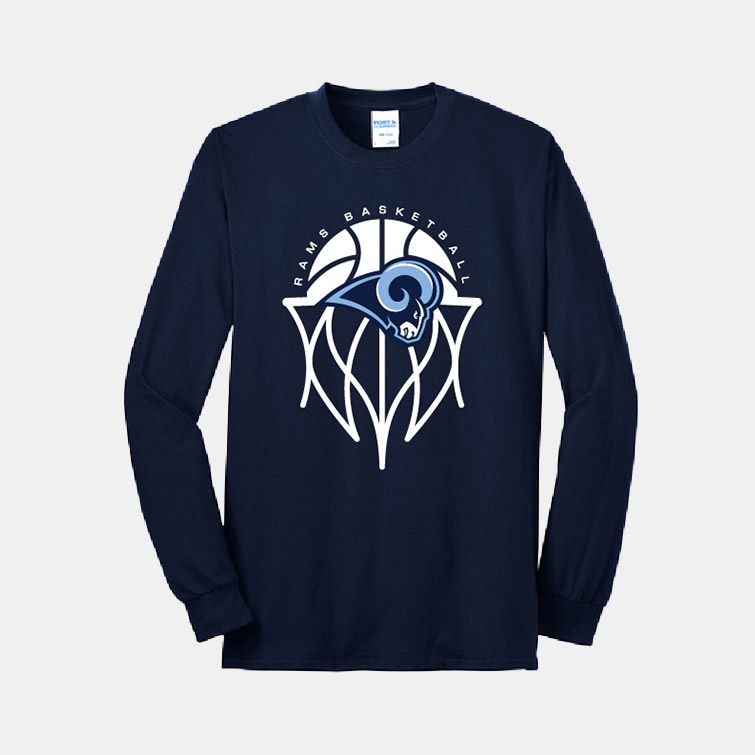 Rams Basketball Long Sleeve Shirt | View: Front | Color: Navy