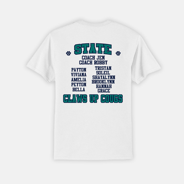 Cascade Christian Cheer State Shirt | View: Back | Color: White