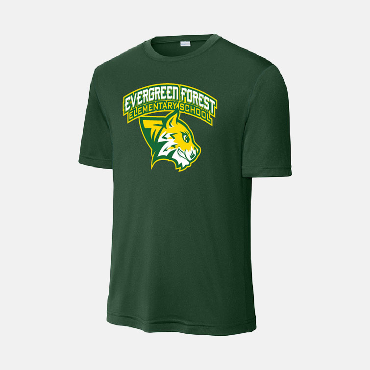 Evergreen Forest Elementary Dri-Fit Shirt | View: Front | Color: Forest Green