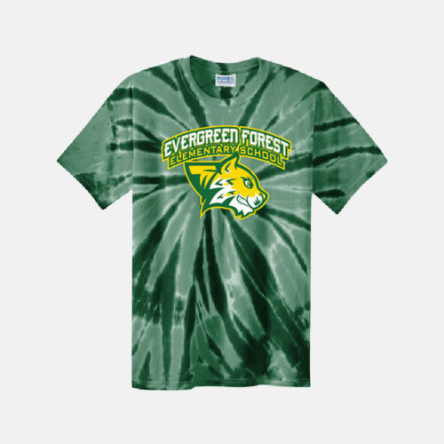 Evergreen Forest Elementary Tie Dye Shirt | View: Front | Color: Forest Green