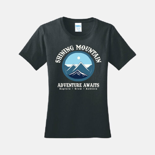 Shining Mountain Elementary Adventure Awaits Women's Shirt | View: Front | Color: Black