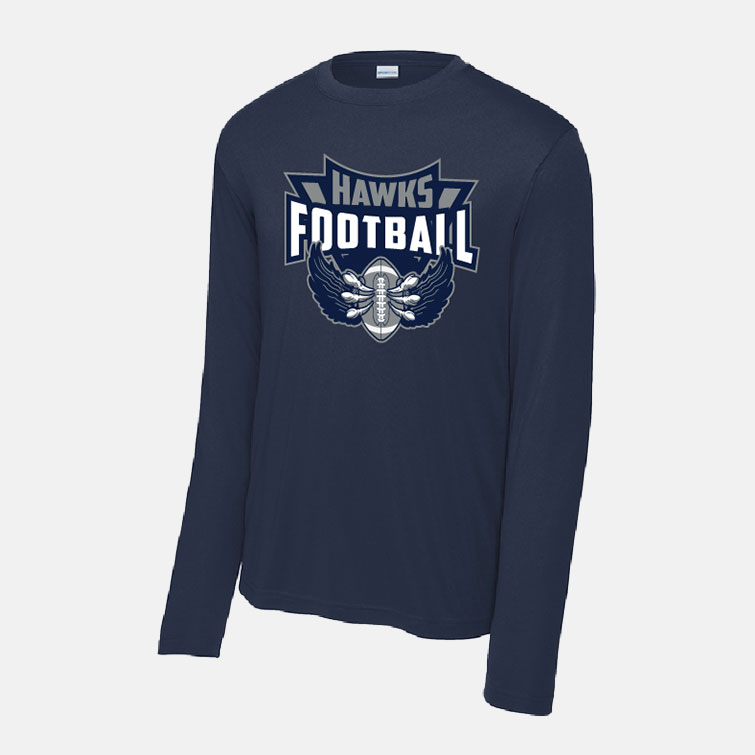 TCYFL Hawks Football Claws Dri-Fit Long Sleeve Shirt | View: Front | Color: Navy