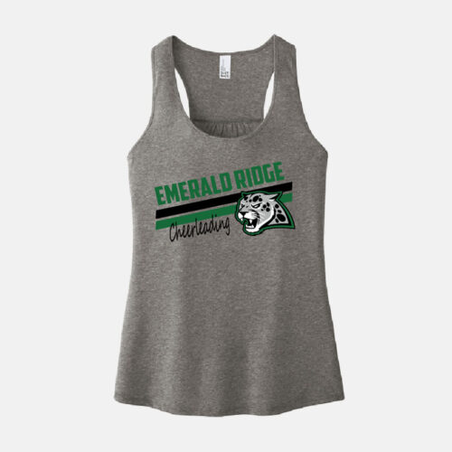 Emerald Ridge High School Cheer Racerback Tank | View: Front | Color: Heather Grey
