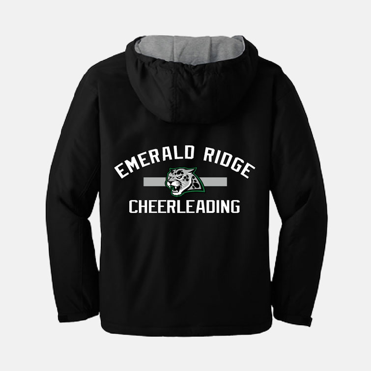Emerald Ridge High School Cheer Rain Jacket | View: Back | Color: Black