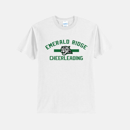 Emerald Ridge High School Cheer Shirt | View: Front | Color: White