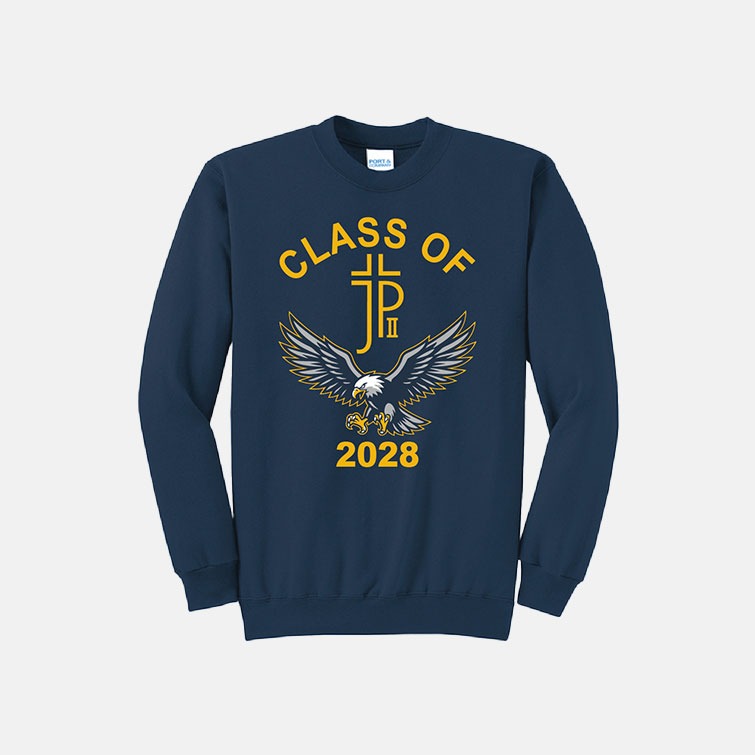 Pope John Paul II High School Class of 2027 Grad Crewneck Sweatshirt | View: Front | Color: Navy