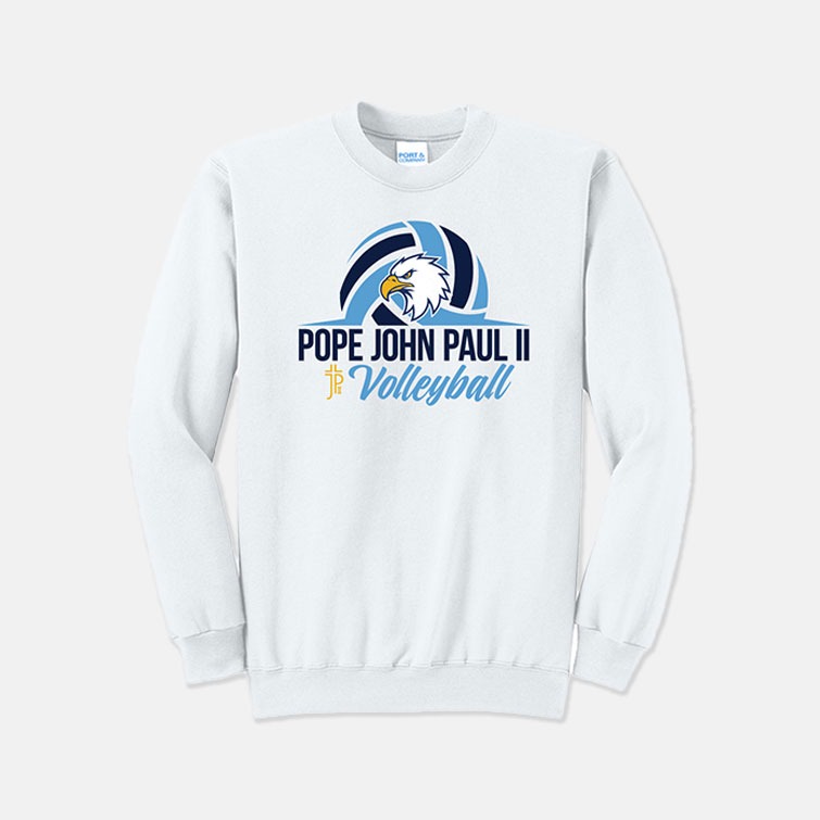 Pope John Paul II High School Volleyball Crewneck Sweatshirt | View: Front | Color: White