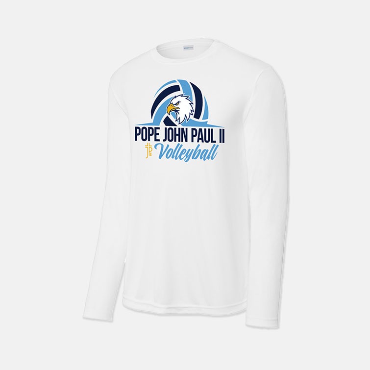 Pope John Paul II High School Volleyball Long Sleeve Dri-Fit Shirt | View: Front | Color: White
