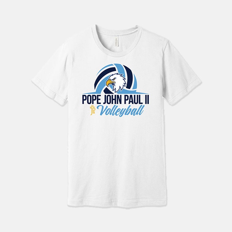 Pope John Paul II High School Volleyball Shirt | View: Front | Color: White