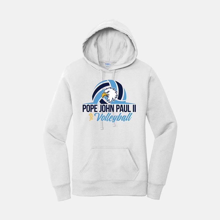 Pope John Paul II High School Volleyball Women's Hoodie | View: Front | Color: White