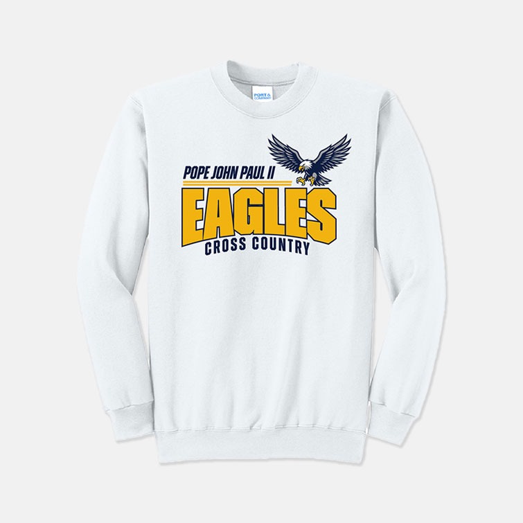 Pope John Paul II High School Cross Country Crewneck Sweatshirt | View: Front | Color: White