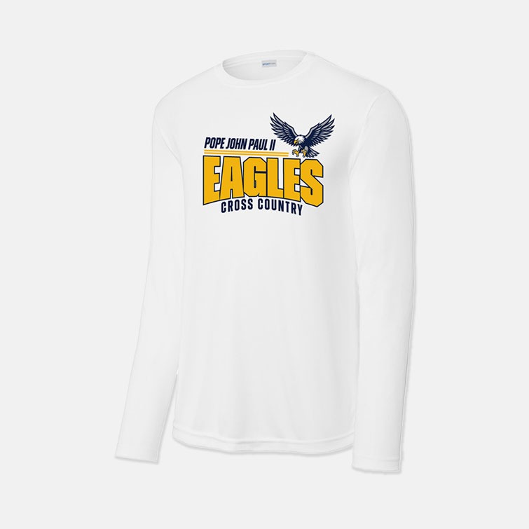 Pope John Paul II High School Cross Country Long Sleeve Dri-Fit Shirt | View: Front | Color: White