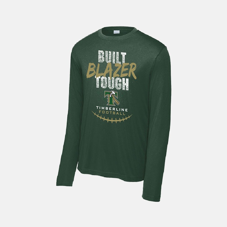 TCYFL Blazers Football Built Tough Dri-Fit Long Sleeve Shirt | View: Front | Color: Dark Green